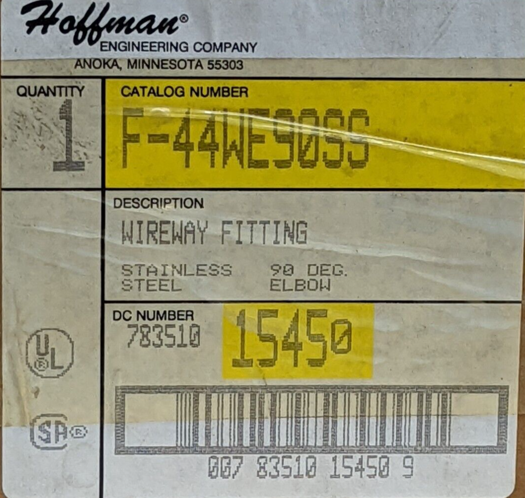 HOFFMAN ENCLOSURE TYPE 1 90° WIREWAY FITTING F-44WE90SS