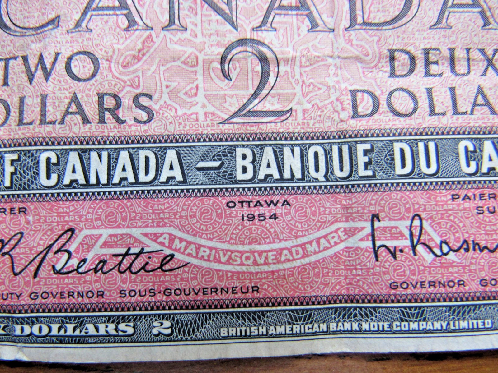 Canadian 2 Dollar Bill Ottawa 1954