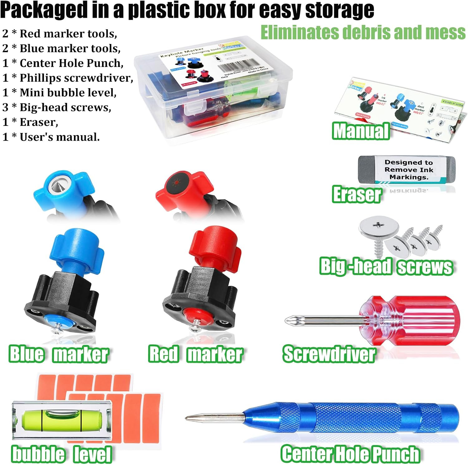 Picture Hanging Kit Tool with Level for Sawtooth/Keyhole Frame Hangers Help Easy