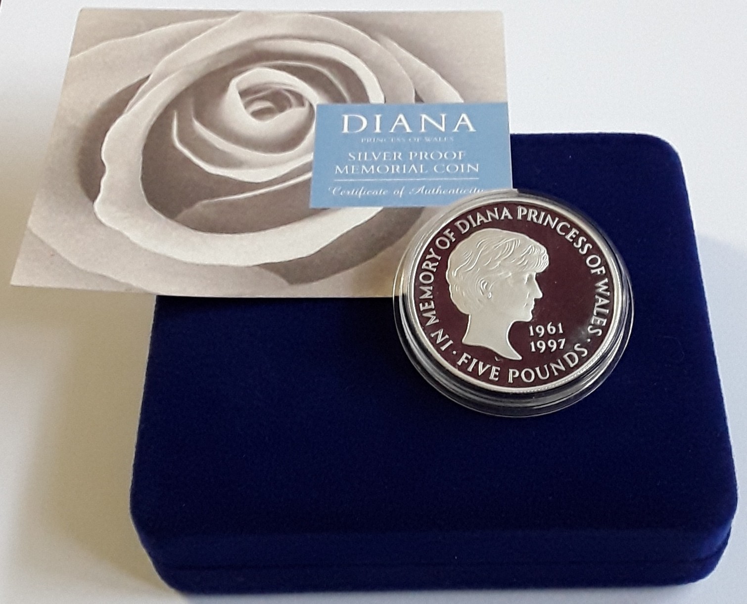 1997 U.K £5 SILVER PROOF 925 28g IN MEMORY OF DIANA PRINCESS OF WALES BOXED COA