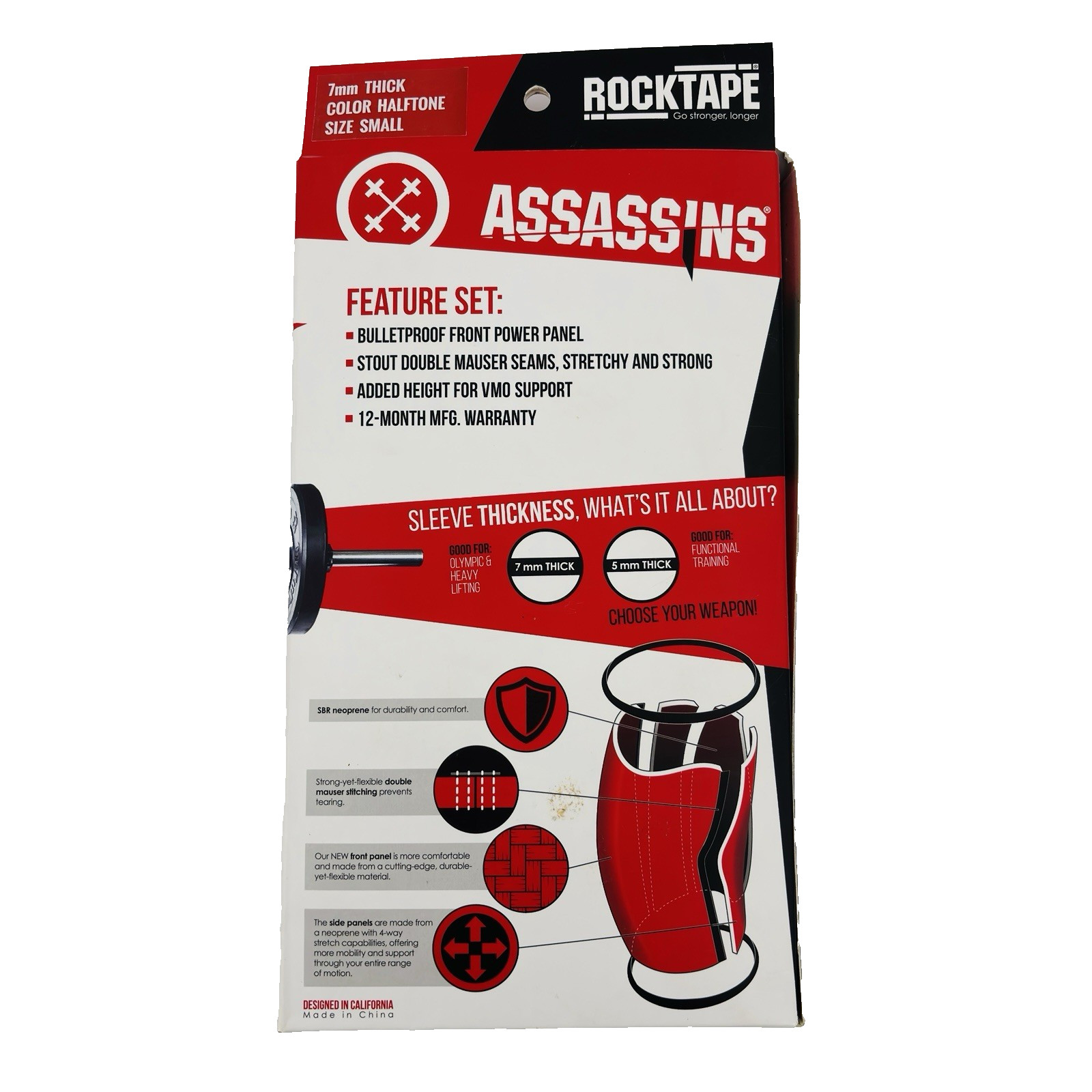 NEW Small RockTape Assassins Compression Knee Support Sleeves 7mm Thick Halftone