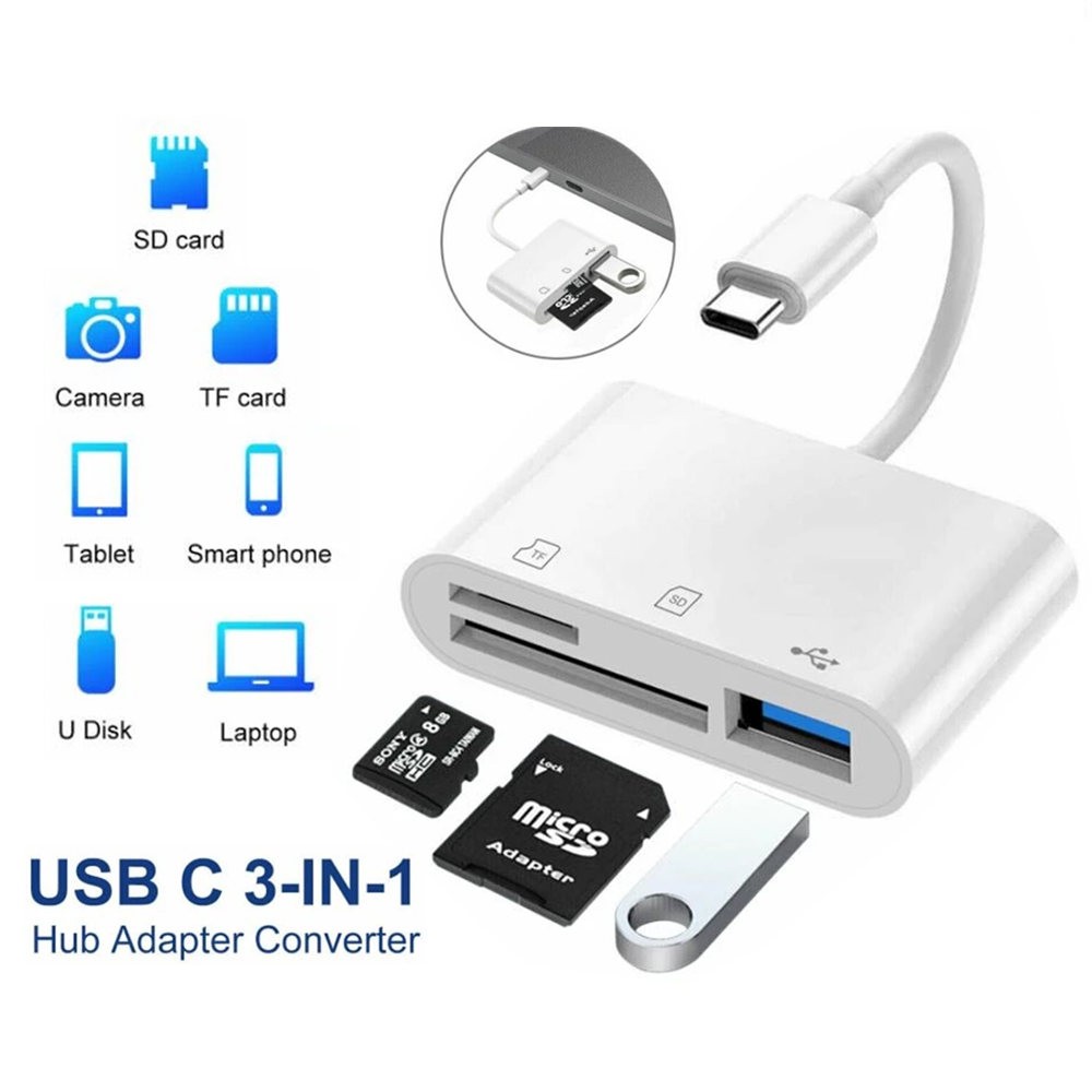 Type C Hub 3 in 1 USB C Adapter SD Card Reader For MacBook Pro Laptop