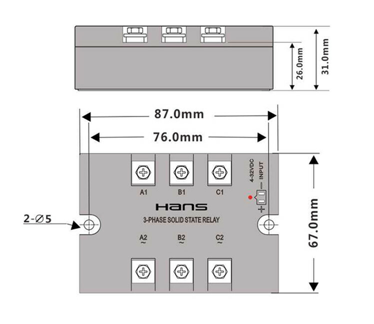 Three-phase solid state relayy 20A~30A DC-AC 4-32VDC/40-480VAC