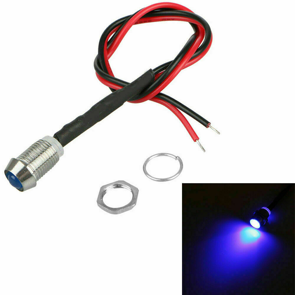 10PCS Car Boat LED Indicator Light 12V 8mm Pilot Dash Panel Warning Single Lamp