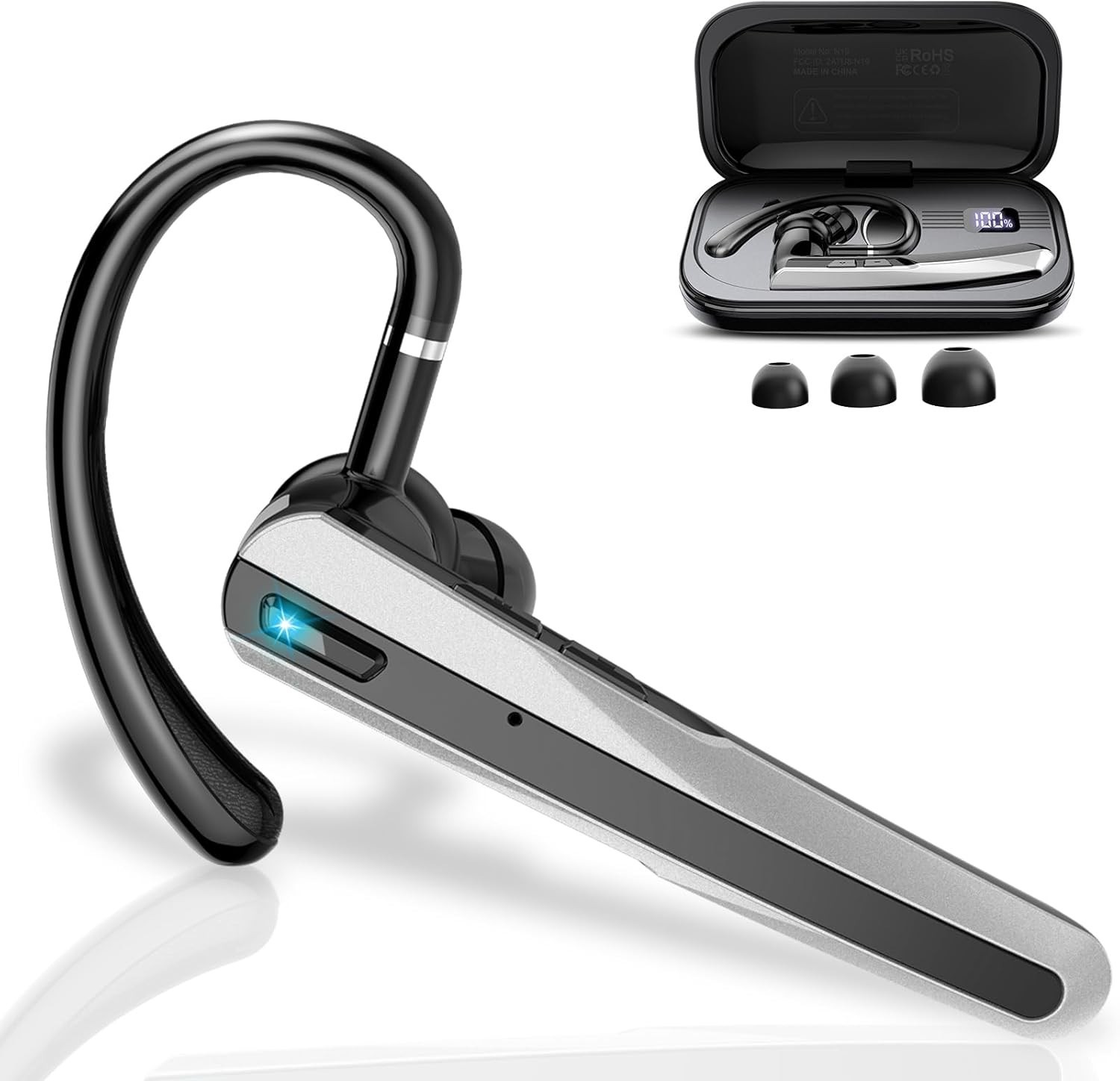 "Trucker Wireless Mic Blue Parrot Bluetooth Noise Cancelling Headset Earpiece Ne