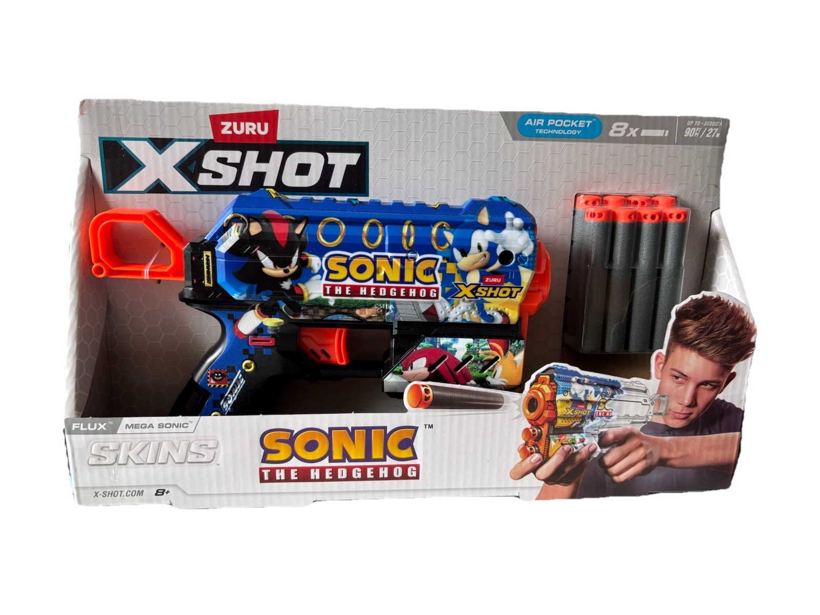 Sonic the Hedgehog Zuru XShotAir Skins Toy Gun With Air Pocket 8x, Up To 90ft
