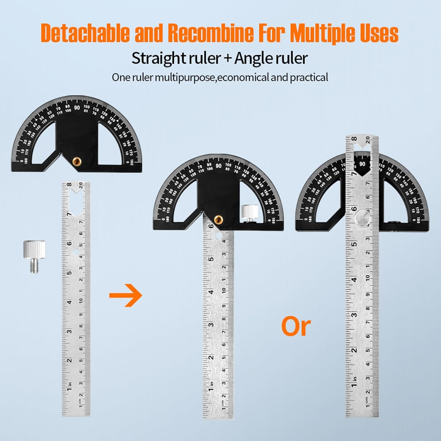 Protractor Angle Finder Stainless Steel Angle Ruler with 0-180 Degrees Adjustabl