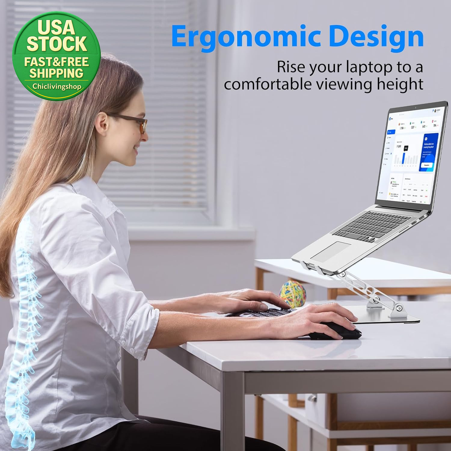 Adjustable Laptop Stand Ergonomic Metal Riser for 10-15.6 Inch Laptops