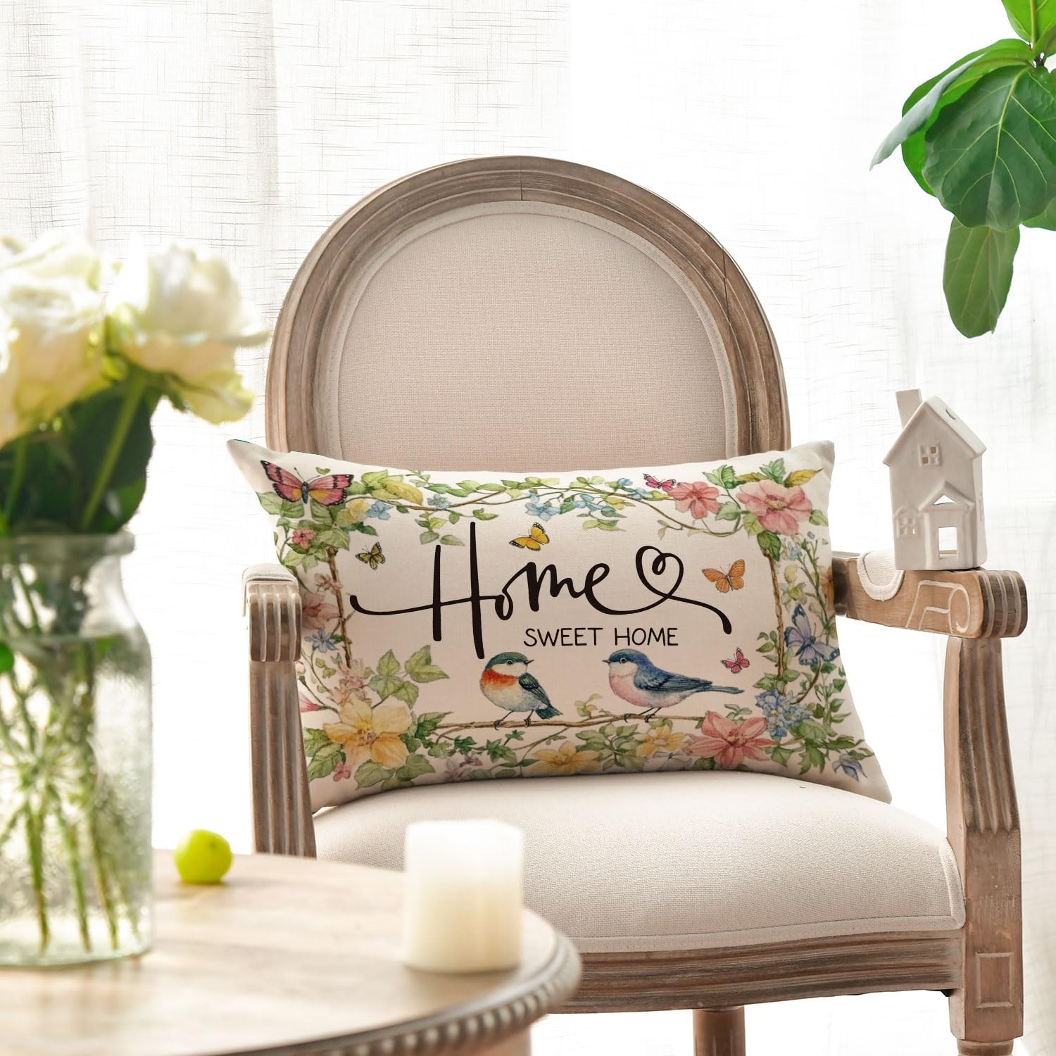 AVOIN colorlife Home Sweet Birds Floral 20" x 12" (Pack of 1), Green