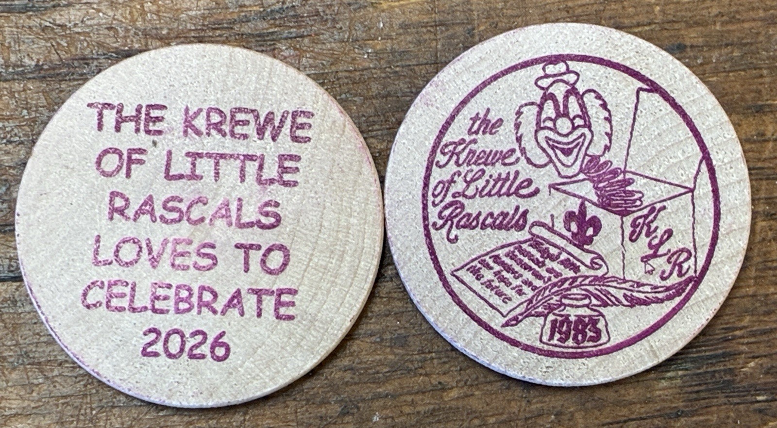 Little Rascals 2026  New Orleans Mardi Gras Wooden Doubloon krewe favor