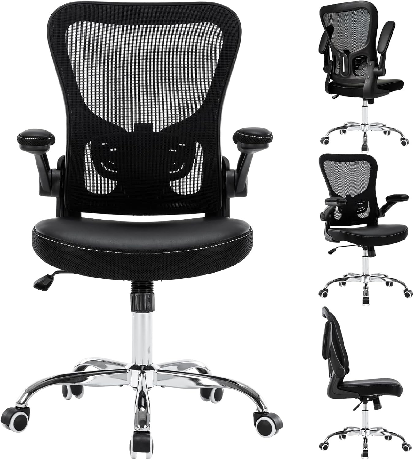 Ergonomic Office Chair Adjustable PU Leather Computer Chair W/ Lumbar