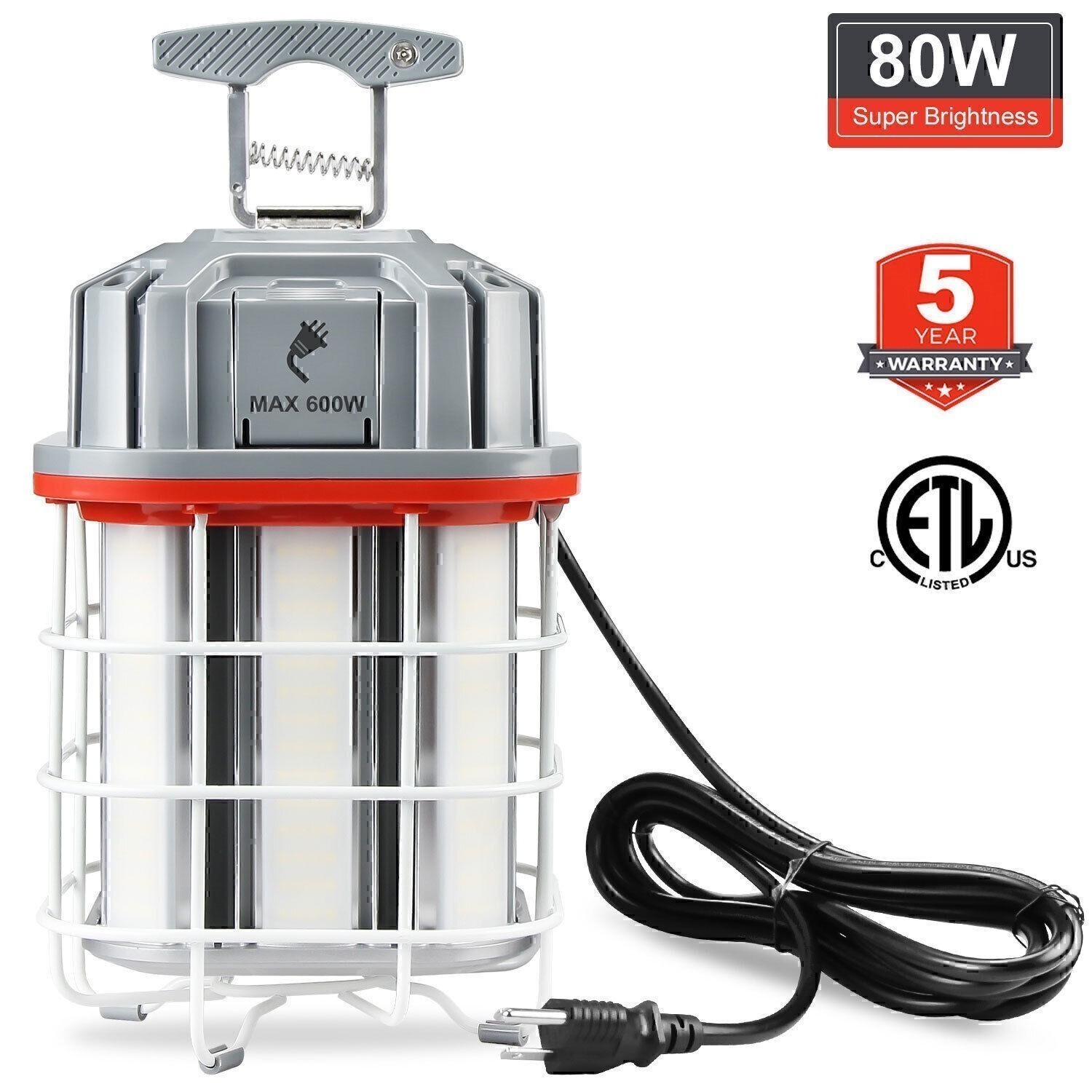 80W Linkable LED Temporary Work Light Construction Jobsite High bay Hanging Lamp