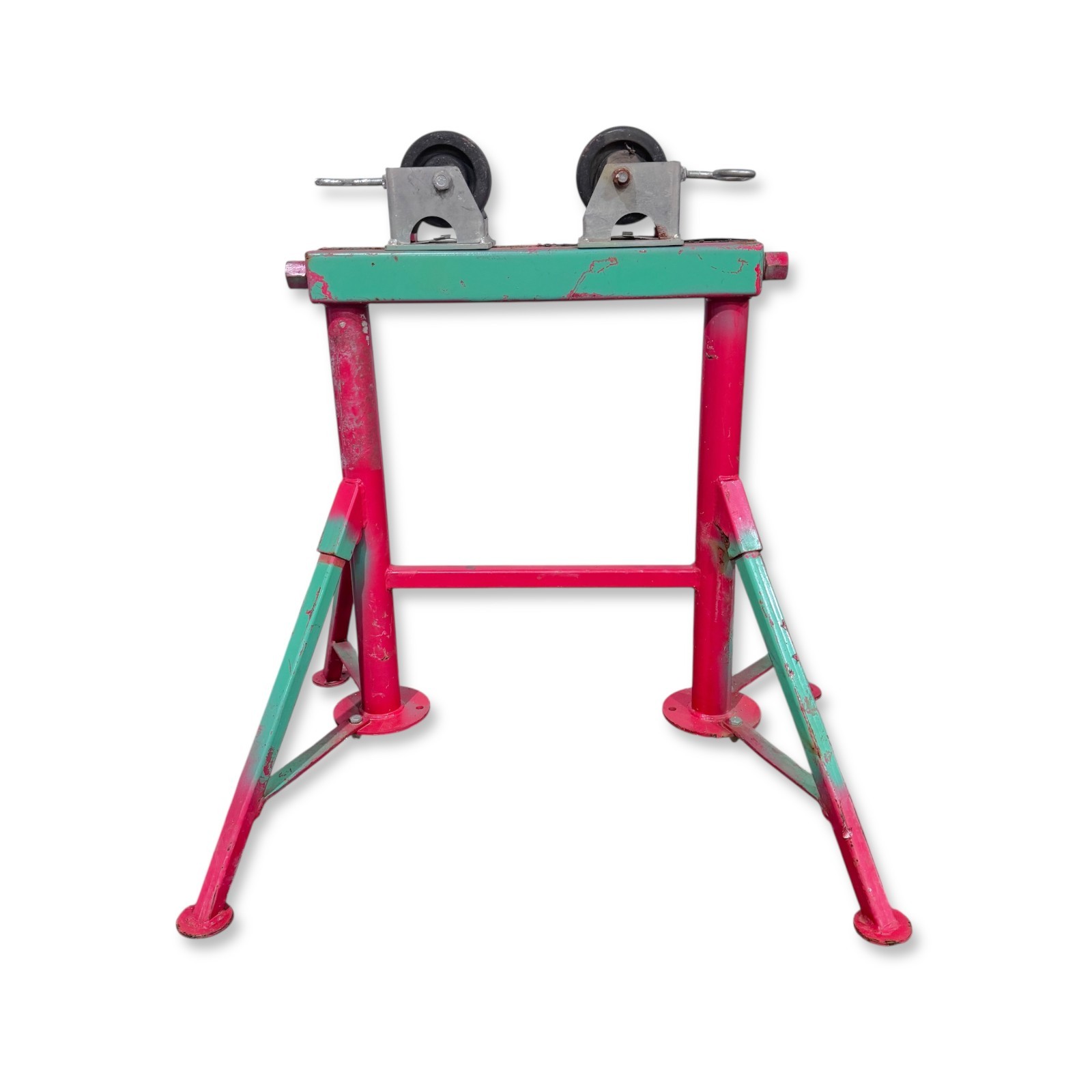 Heavy Duty Adjustable Pipe Roller Stand - Industrial Conduit Support Jack Pink
