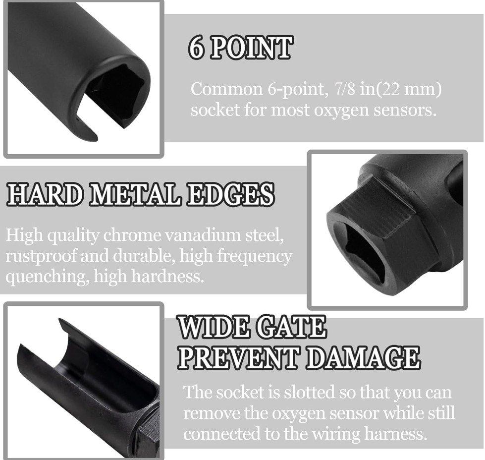 Oxygen Sensor Socket 7/8'' (22mm) 6-Point O2 Sensor Socket Wrench Removal Instal