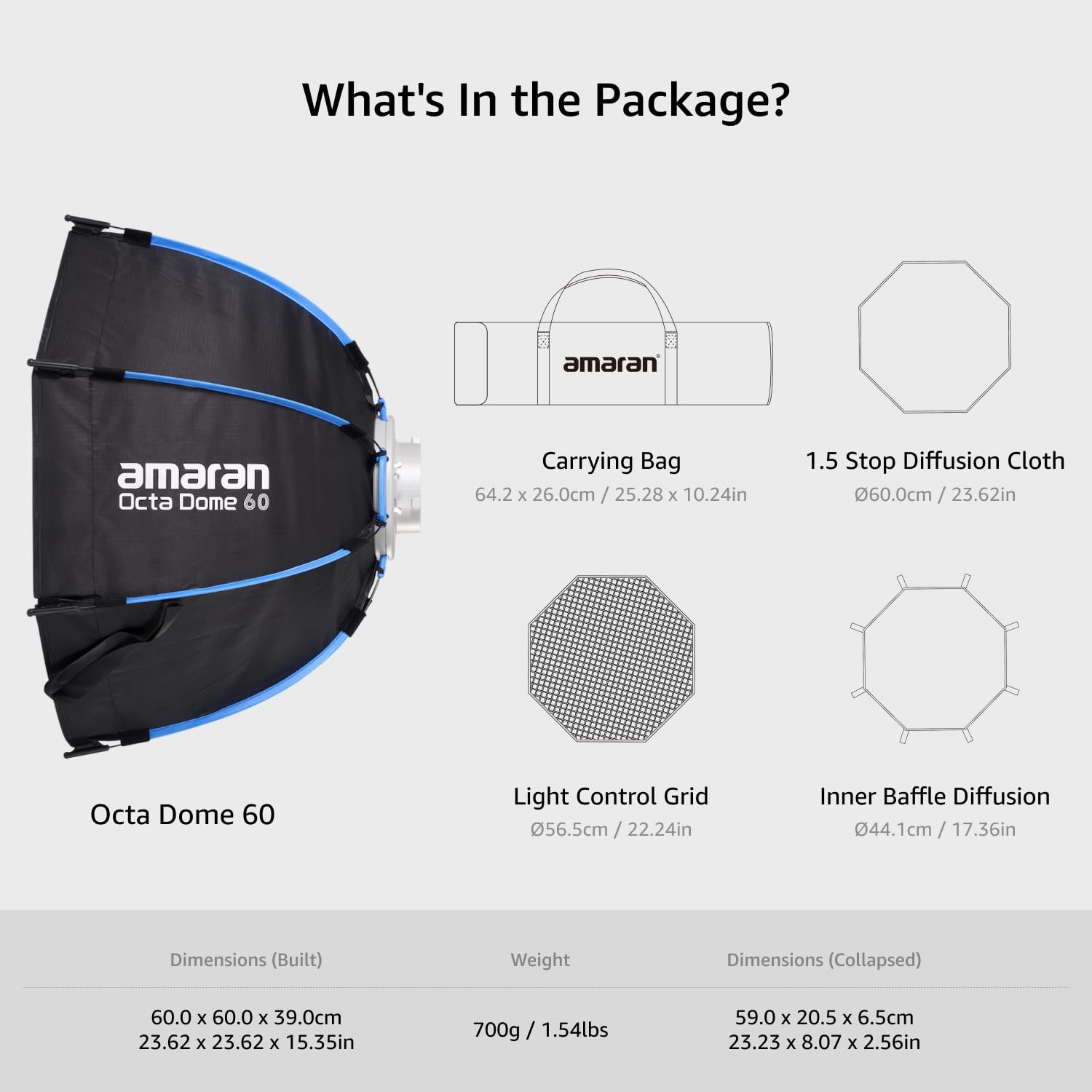 amaran Octa Dome 60 Softbox,One-snap 60cm (2ft) Large Octagonal Bowens Mount...