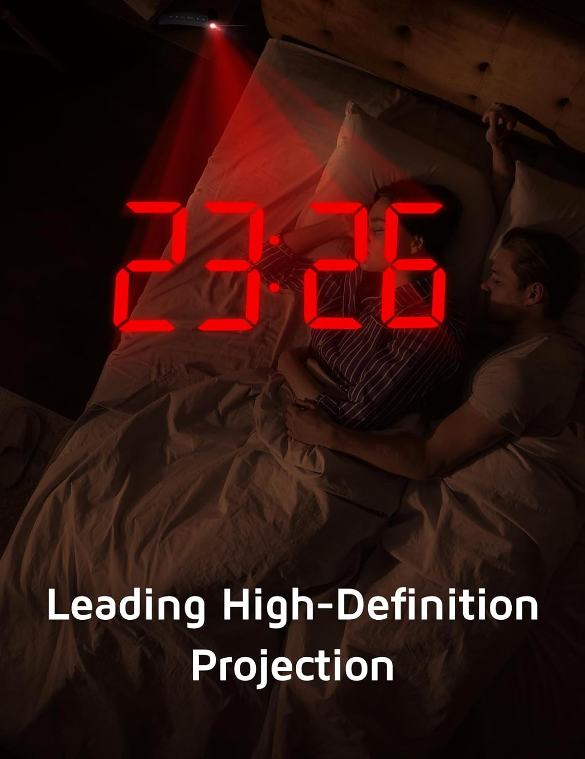 Projection Alarm Clock, Digital Clock with Modern Curved Design 180° Rotatable P