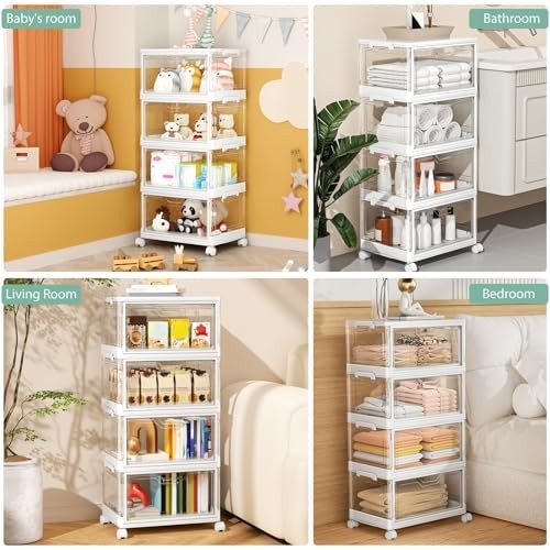 Clear Storage Bins with Lids - 4-Tier Stackable Plastic Bins with Wheels, 23 QT
