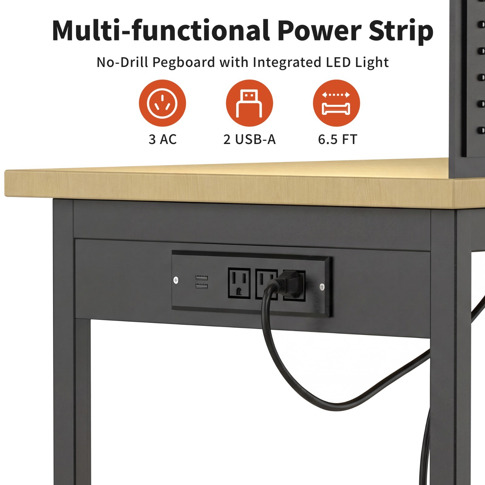 60" Garage Workbench 2000LBS w/ Pegboard LED Light Adjustable Rolling Table