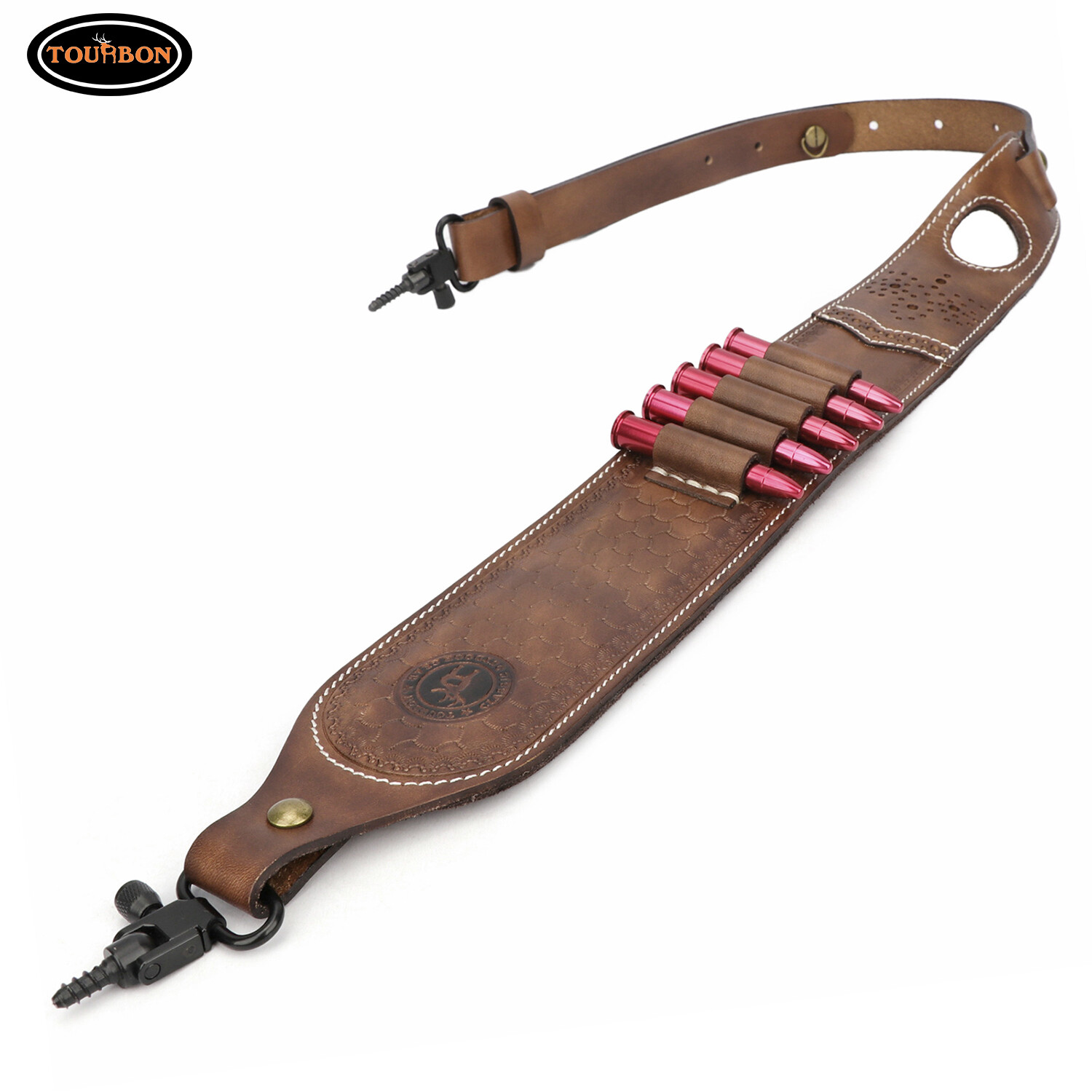 Tourbon Leather Rifle Sling Gun Ammo Strap Finger Rest/Swivels Screws/Studs