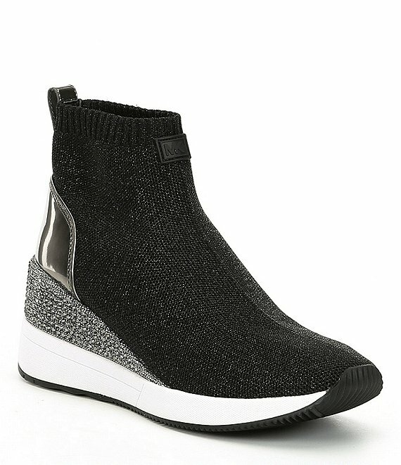 Michael KORS SKYLER ICONIC RARE Black Knit CRYSTAL WEDGE Sneakers I LOVE SHOES