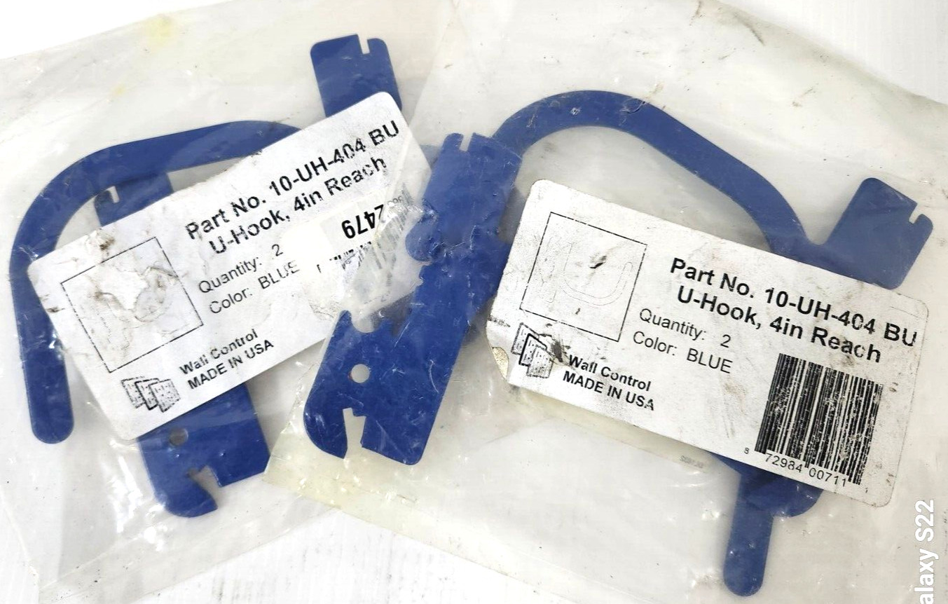 Wall Control Slotted Pegboard U-Hook 4-inch, 4 Blue Hooks, 10-UH-404 BU