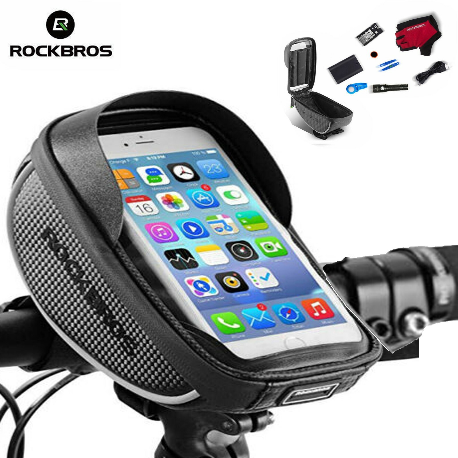 ROCKBROS Bicycle Handlebar Bag Waterproof Front Bike Phone Holder Below 6.5"