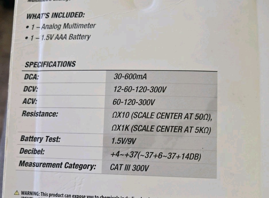Hyper Tough Analog Multimeter NIP