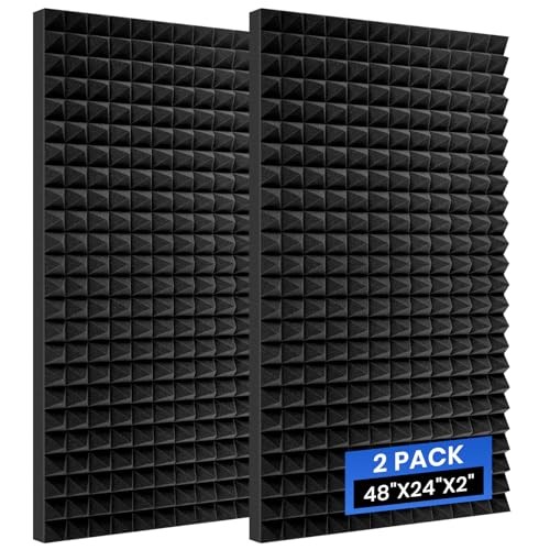 Pyramid Acoustic Foam Panels, 48''X24''X2'' Sound Proof Panels for 2 Pack