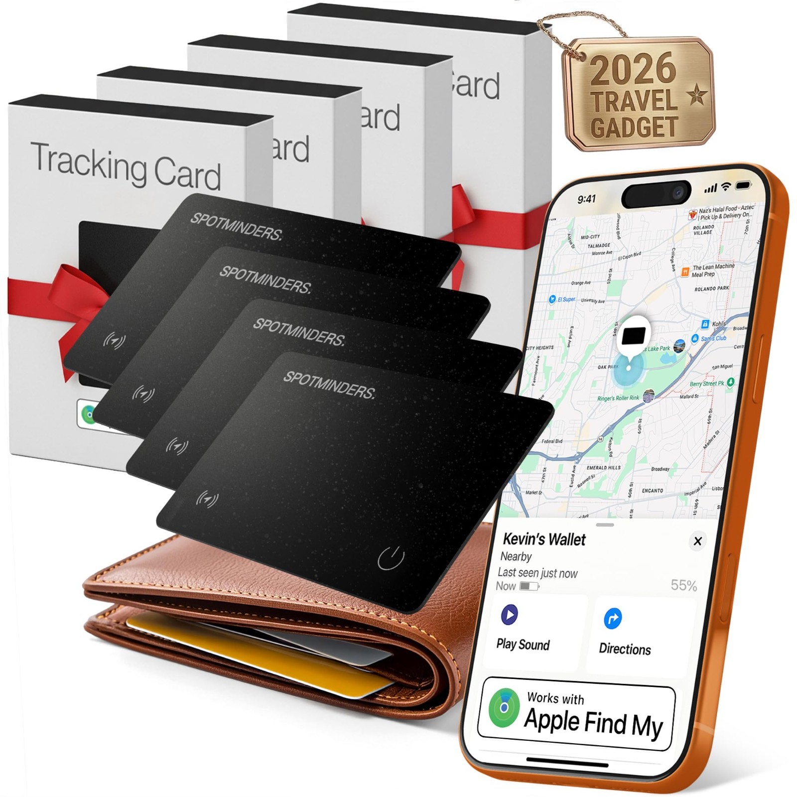 SPOTMINDERS Apple MFI Certified Wallet Tracking Card Black 4-Pack - Works wit...