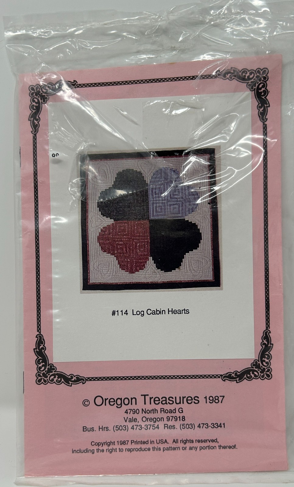 Oregon Treasures Quilt Pattern #114 Log Cabin Hearts 1987 38x38" Wall Hanging