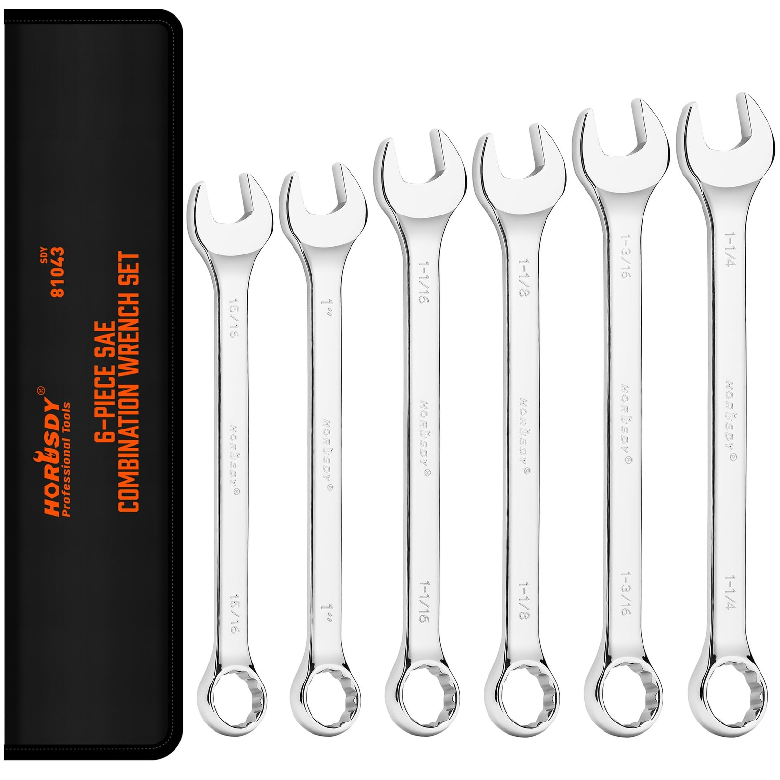 HORUSDY Large Wrench Set with Rolling Pouch | SAE | 6-Piece | 15/16″, 1″, 1-1...