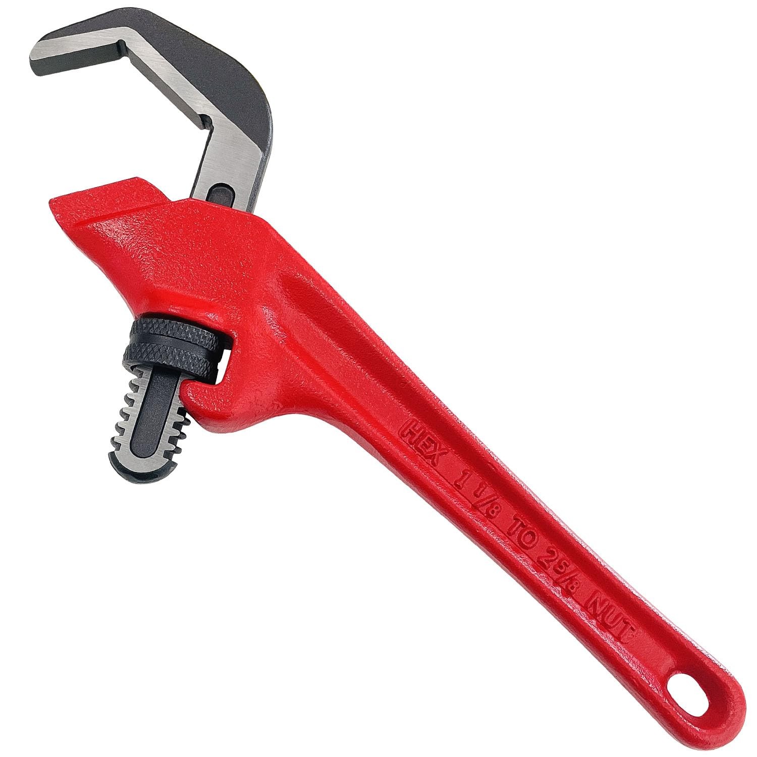 Socpuro 9-1/2 Inch Offset Hex Adjustable Pipe Wrench, CR-V Hook Jaw, Red