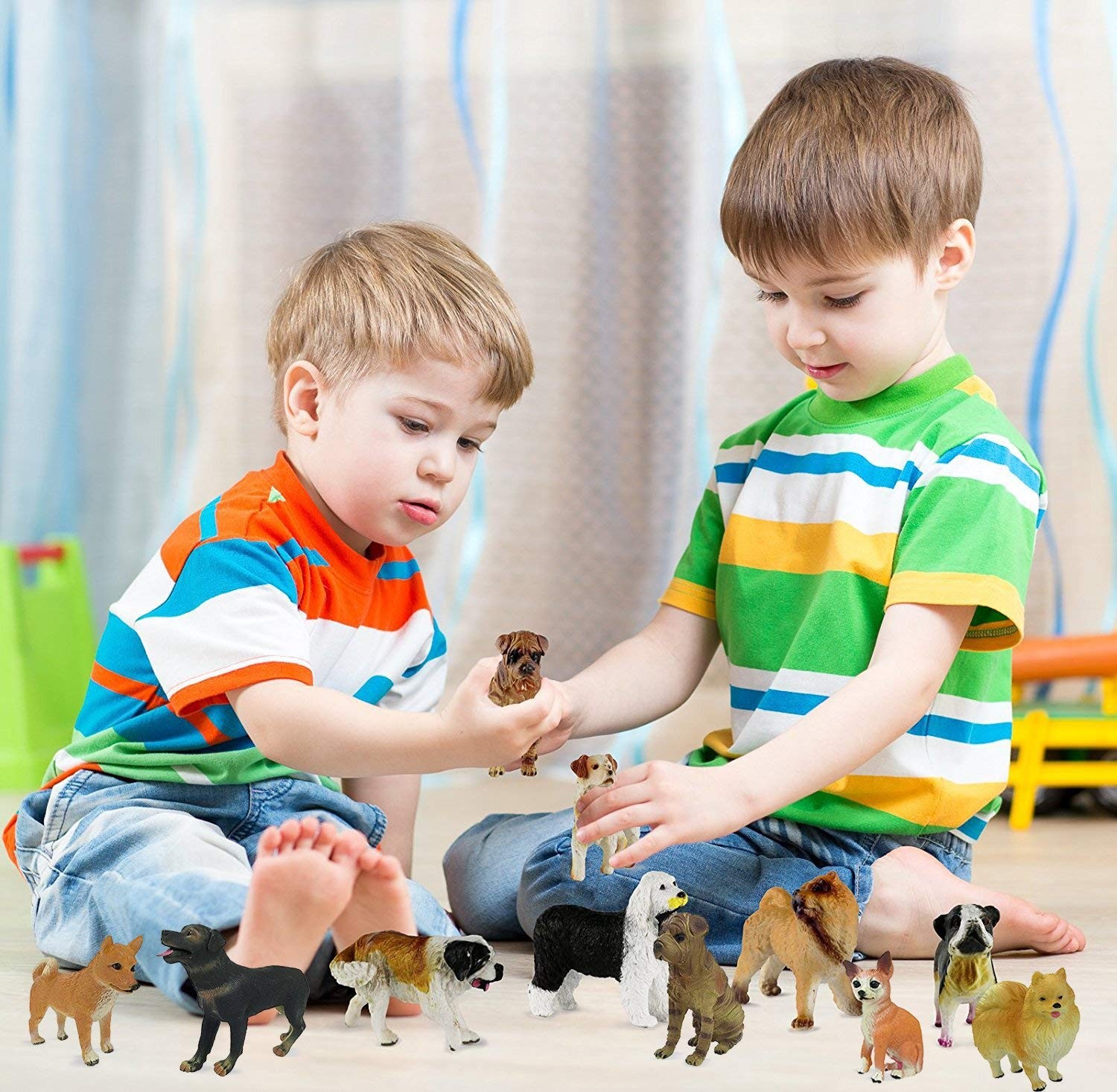 18 PCS Large Dog Figurines Playset, 4" Toy Pet Puppy Realistic Play Figures, ...