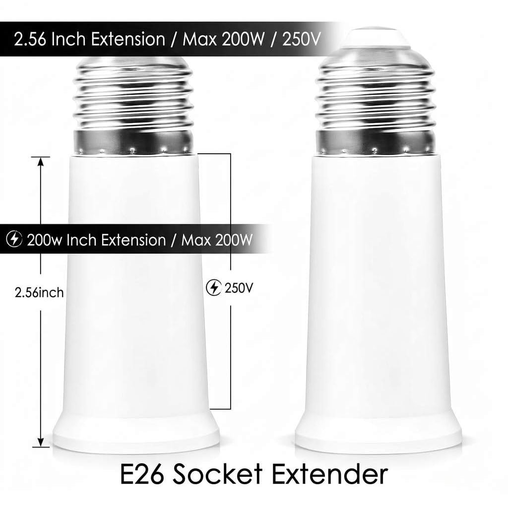 QWORK E26 Light Socket Extender 2.56 Inch Extension, 2 PackMedium Screw Base...