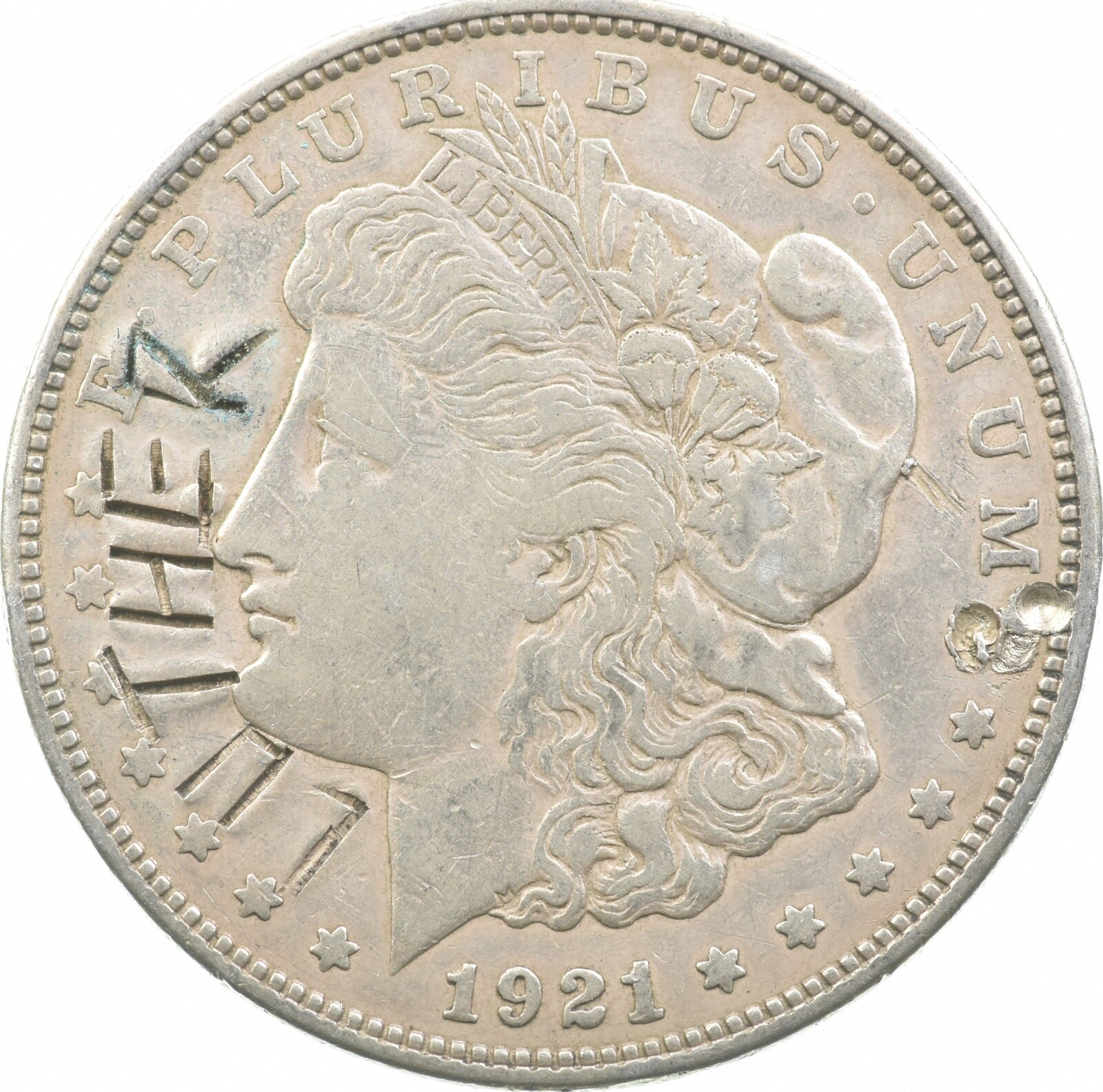 1921-D Morgan Silver Dollar "Luther" Chopmarked *2823