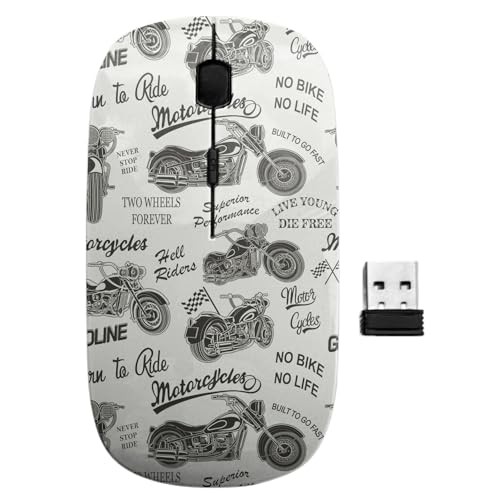 2.4GHz USB Wireless Mouse, Motorcycle Silhouette Pattern, Ergonomic Slim