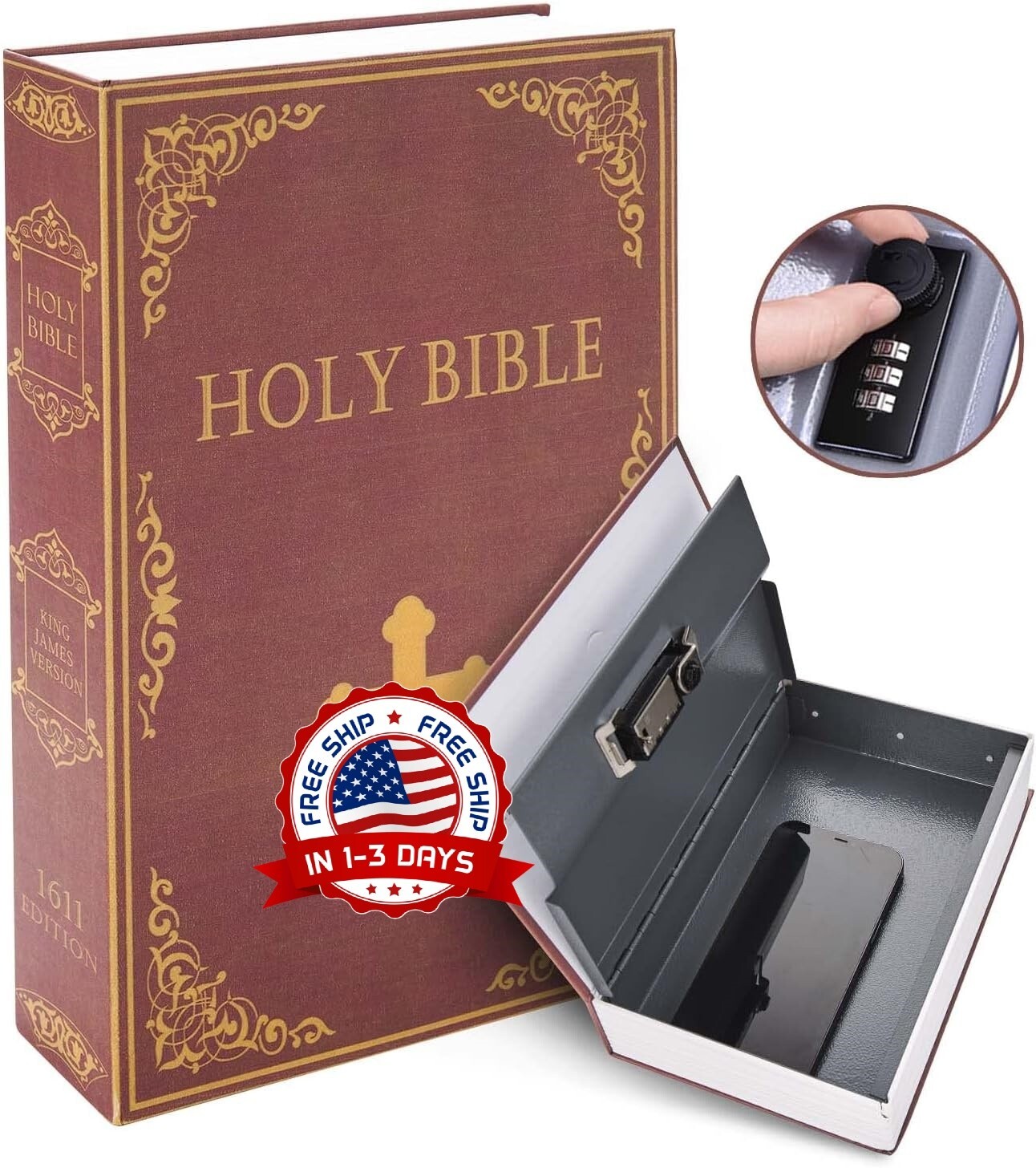 Caja Fuerte Para Libros Con Cerradura De Llave, Caja Fuerte Portátil De Metal US