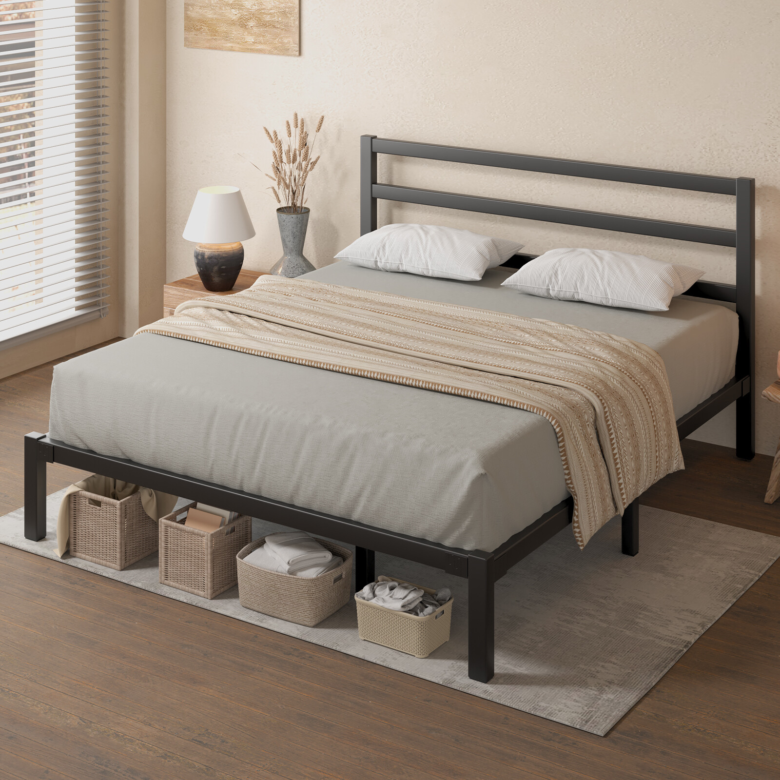 Bed Frame Twin Full Queen King Metal Platform With Headboard and Footboard