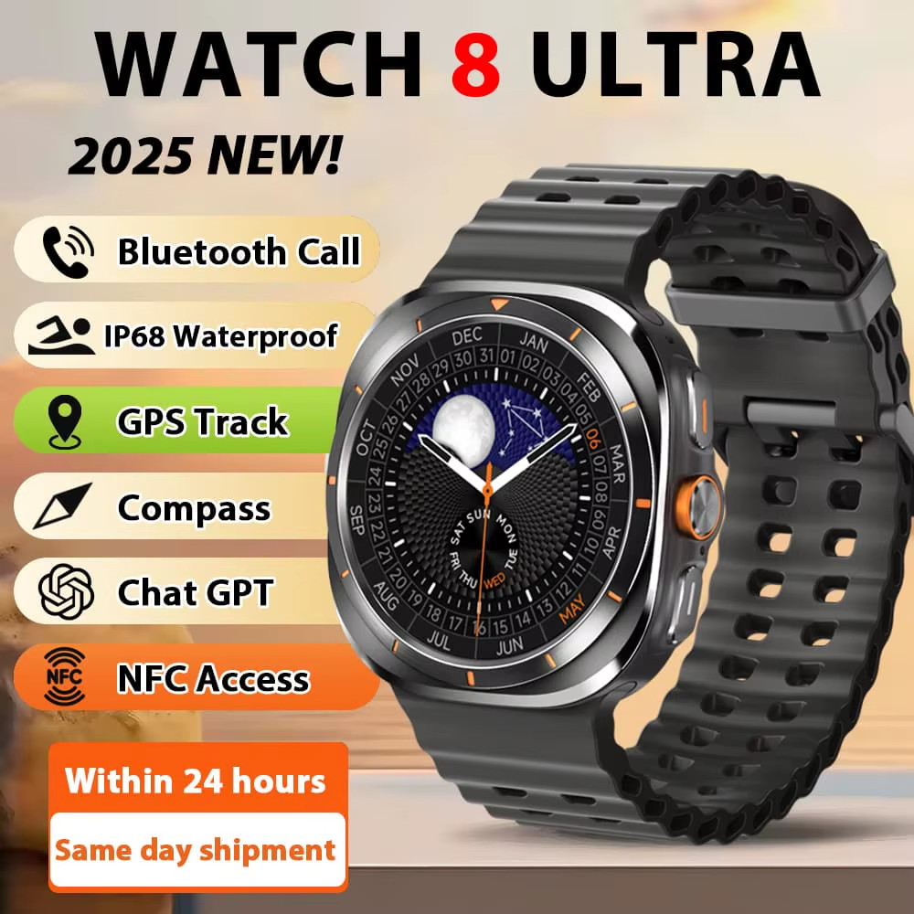 Smart Watch 8 Ultra 2025 with GPS, NFC, Health Monitoring, IP68 Waterproof