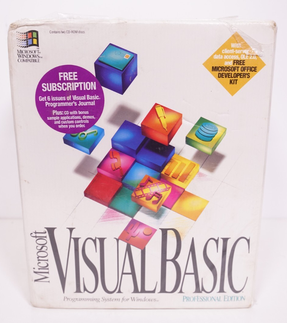 Brand New Microsoft Visual Basic 3.0 Pro (PC/Windows,1994) 2 CD w/Office Dev Kit