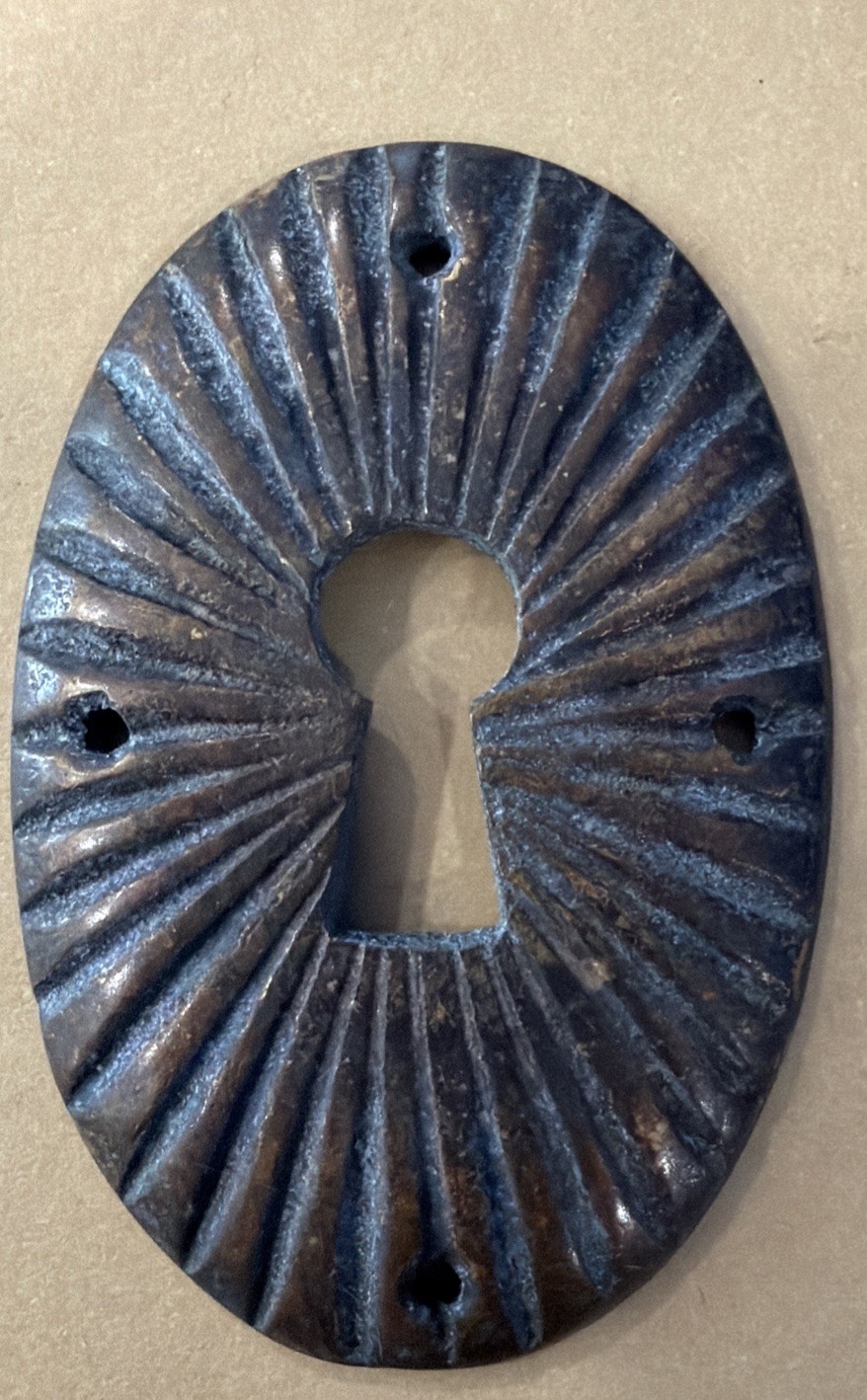 Vtg/MCM Keyhole Escutcheon Plate Matahari Sunburst Fluted Design Zamak Very Rare