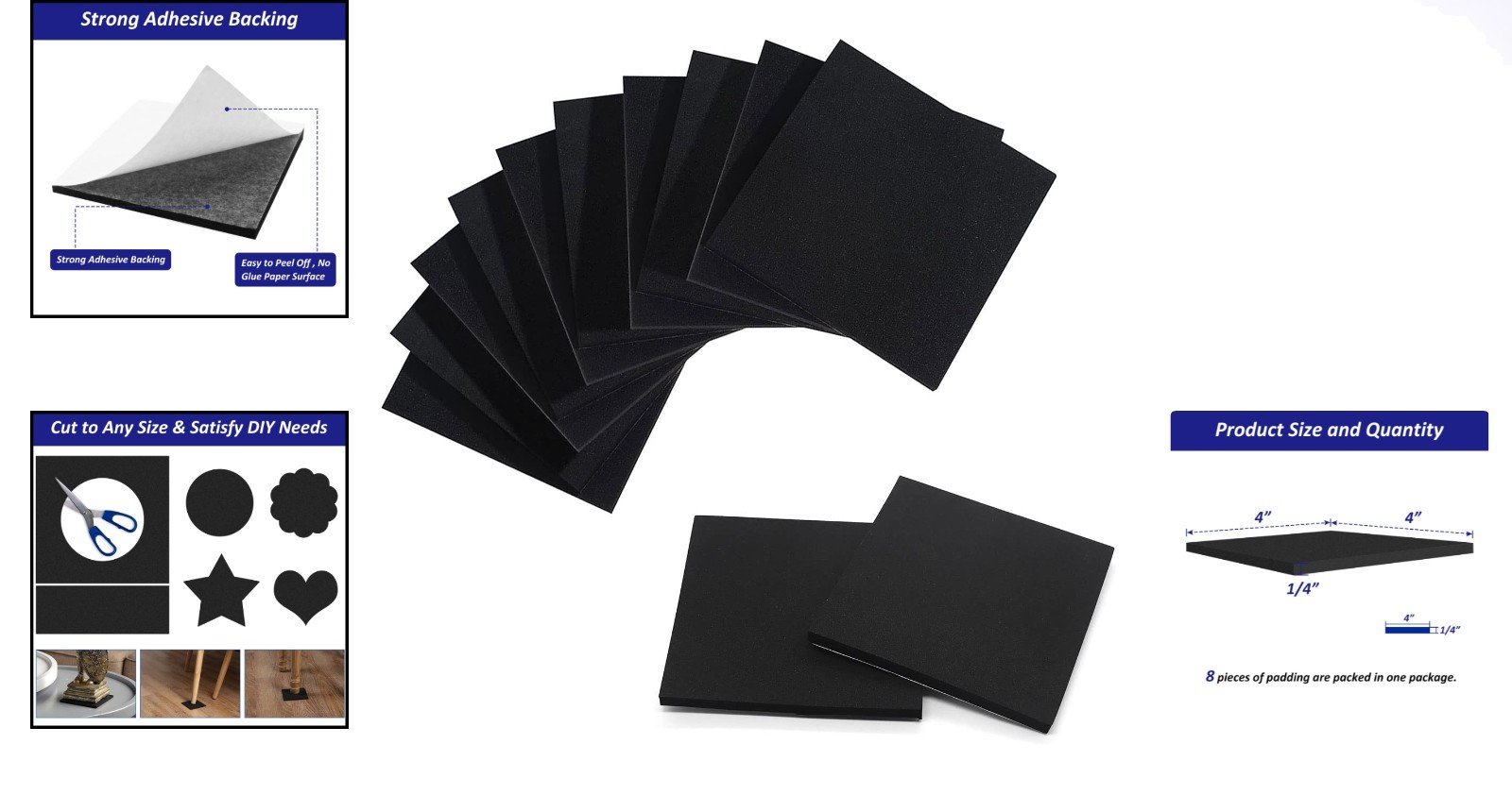 Durable 1/4" Thick Neoprene Foam Sheets with Strong Adhesive Backing – 4 Pack