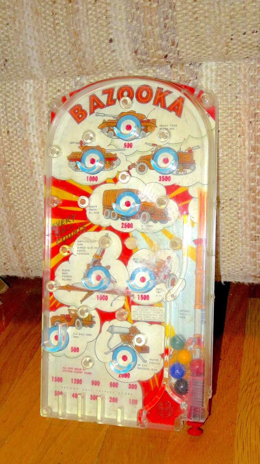 Vintage Marx Bazooka Military Theme Hand-Held Pinball Game - Free Shipping!