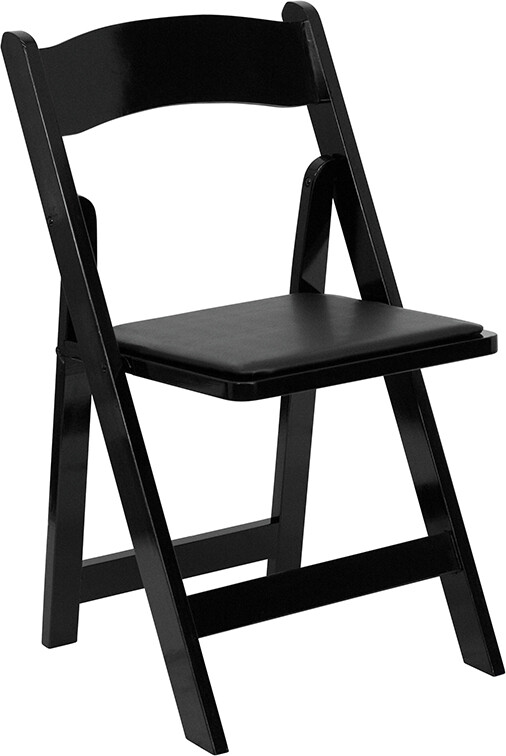 (50 PACK) Black Wood Folding Chair w/ Black Vinyl Padded Seat - Wedding Chair