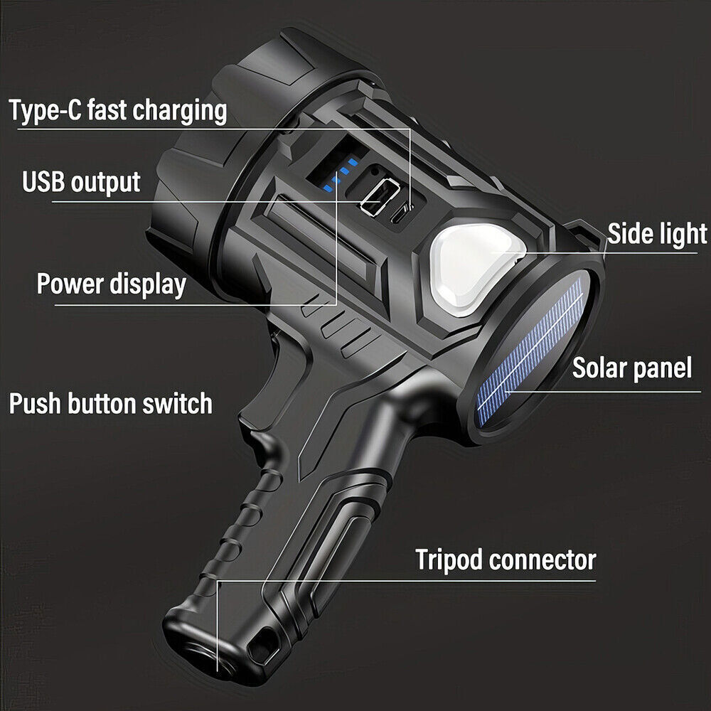 4PCS Solar/USB Super Bright Rechargeable LED Spotlight Flashlight Searchlights