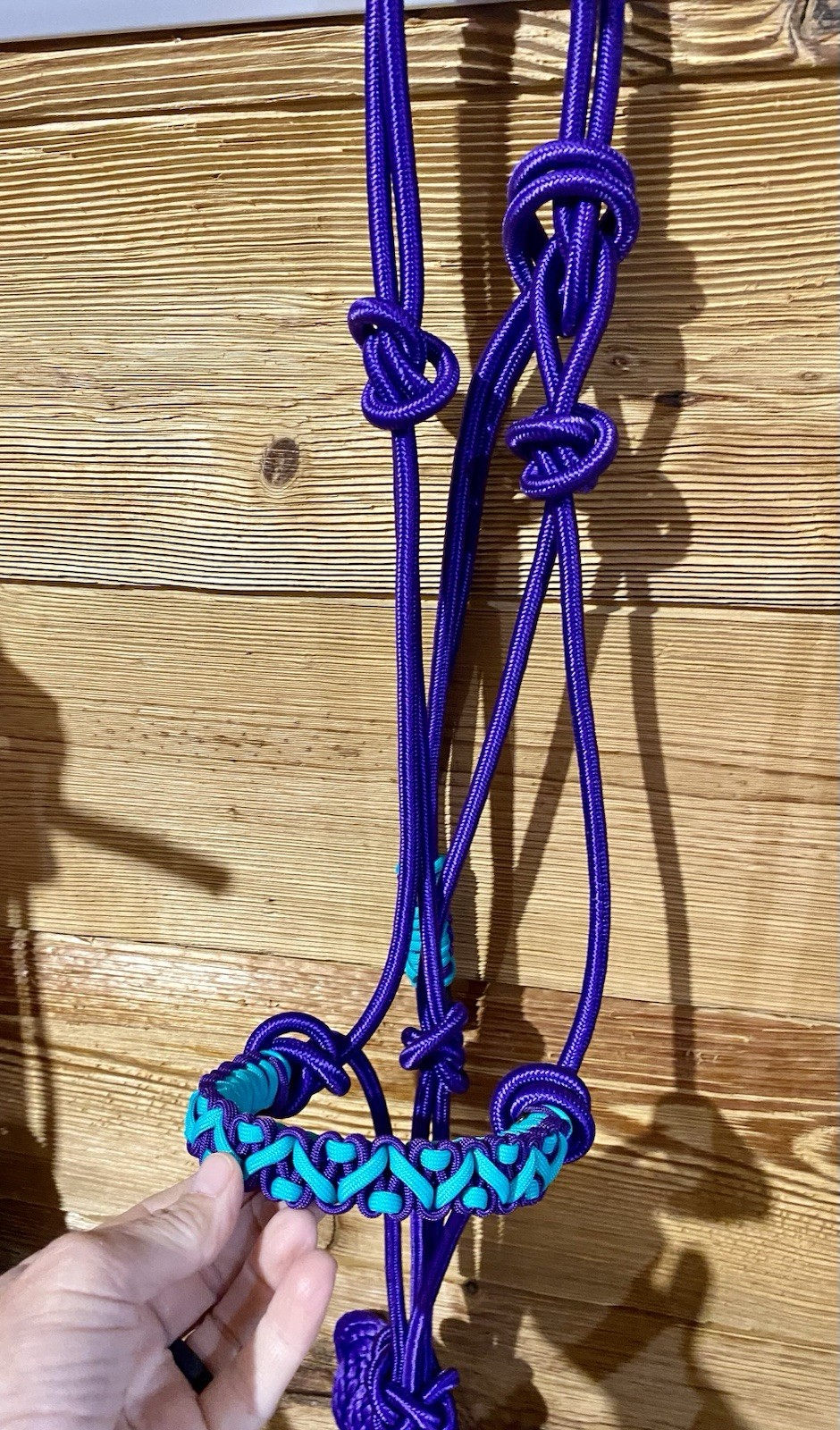 Formay rope halter with 8 Ft lead With hand tied paracord noseband, Purple