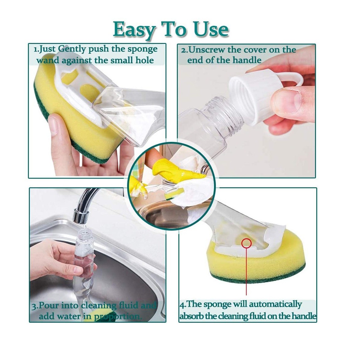 1 Dish Wand 7 Refill Replacement Sponge Heads, Wand Clean Scrub Sponges for1314