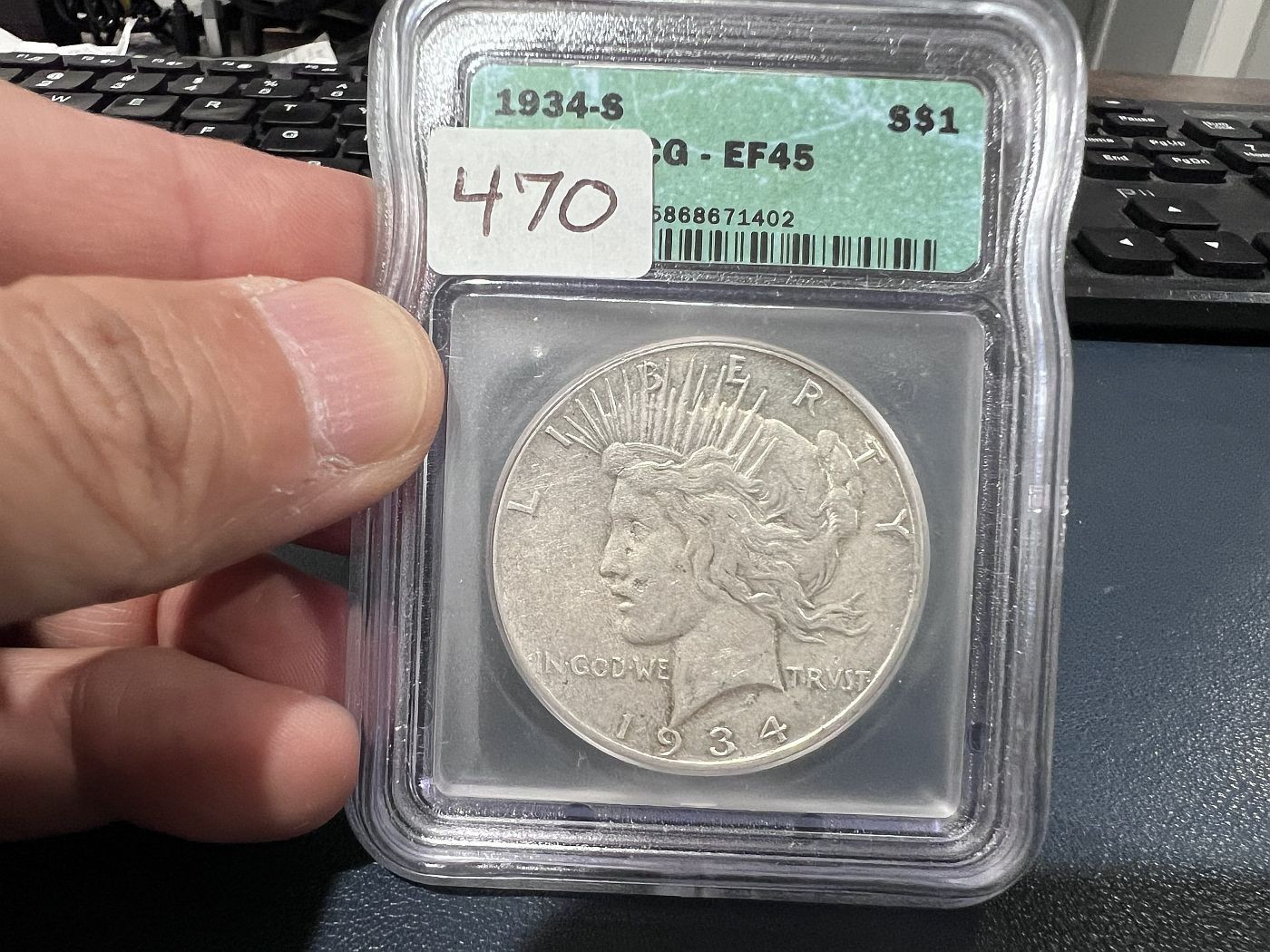 1934-S $1 Peace Silver Dollar ICG EF45
