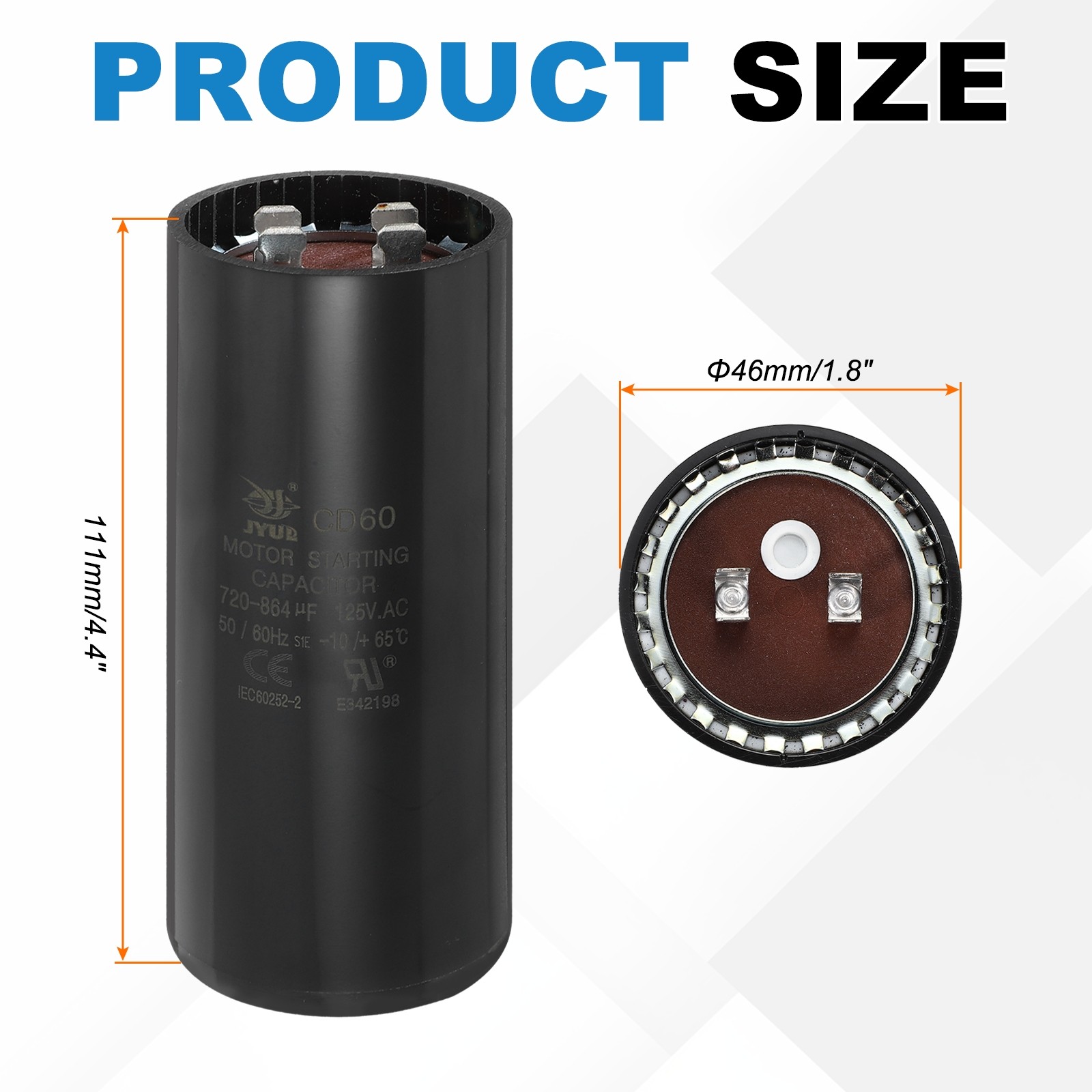 CD60 Capacitor 720-864 UF/Mfd 125VAC Run Motor Start Capacitor Black