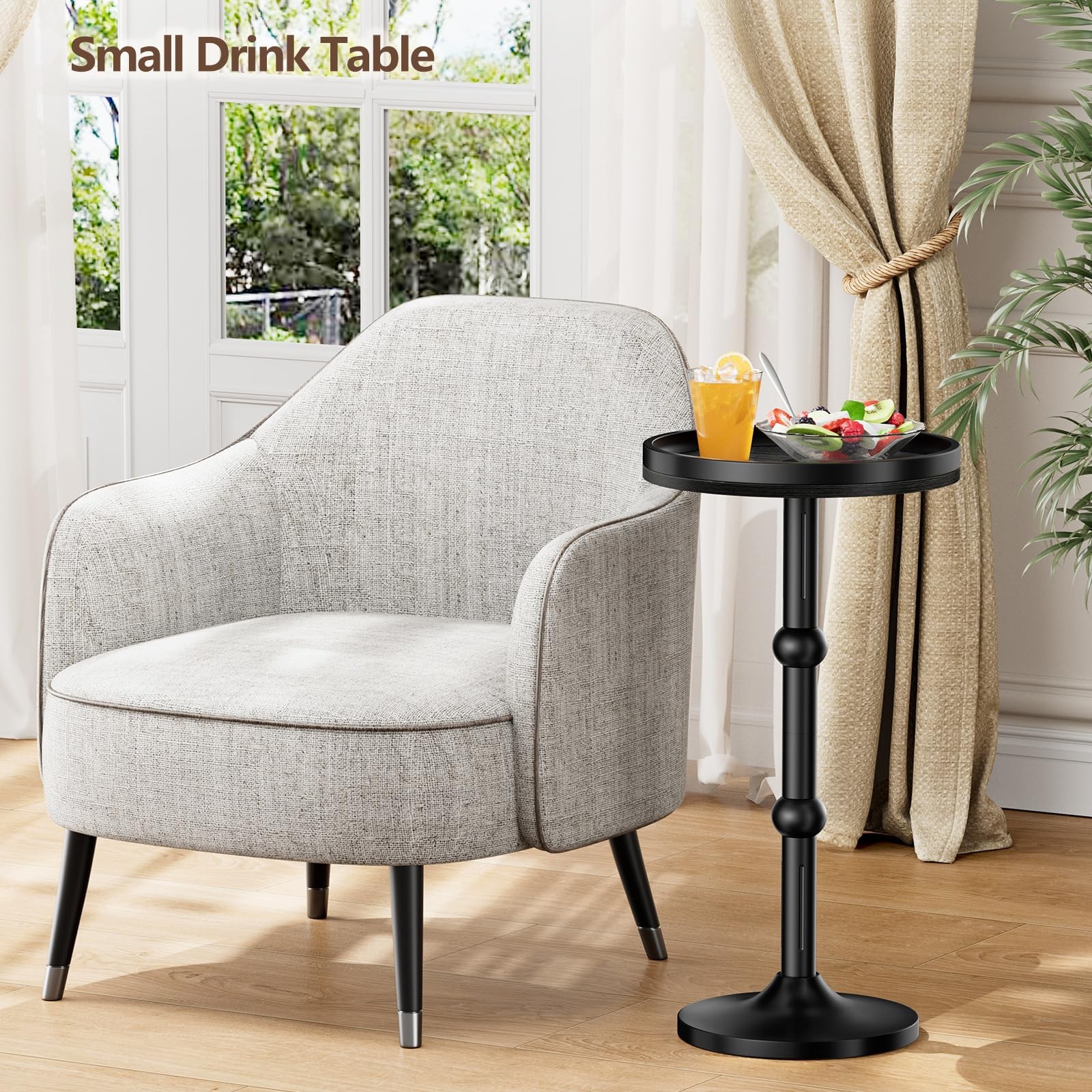 Small Round Side Table, Coffee 11.8 inches x x 23.5 inches, Black